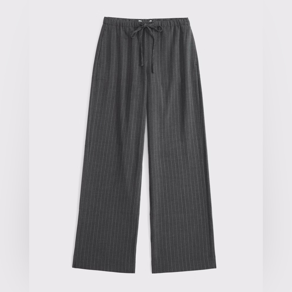 Abercrombie NWT Wide Leg Pinstripe Drawstring Pants Charcoal Gray Striped - Picture 2 of 7